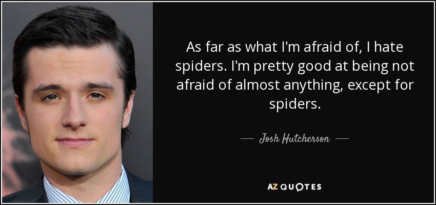 As far as what I'm afraid of, I hate spiders. I'm pretty good at being not afraid of almost anything, except for spiders. - Josh Hutcherson
