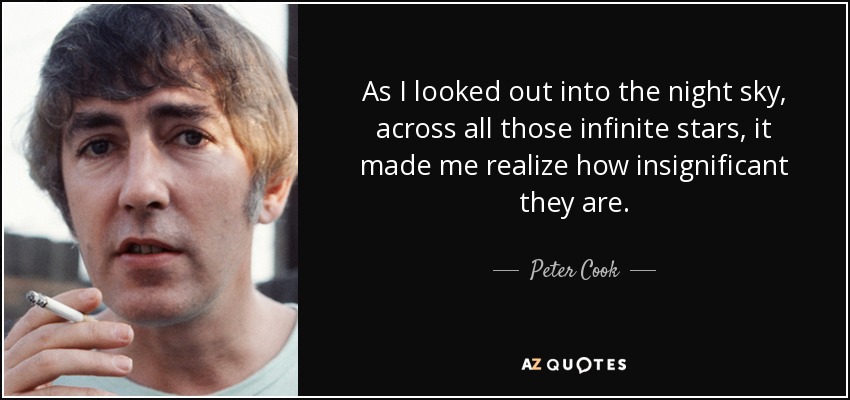 As I looked out into the night sky, across all those infinite stars, it made me realize how insignificant they are. - Peter Cook