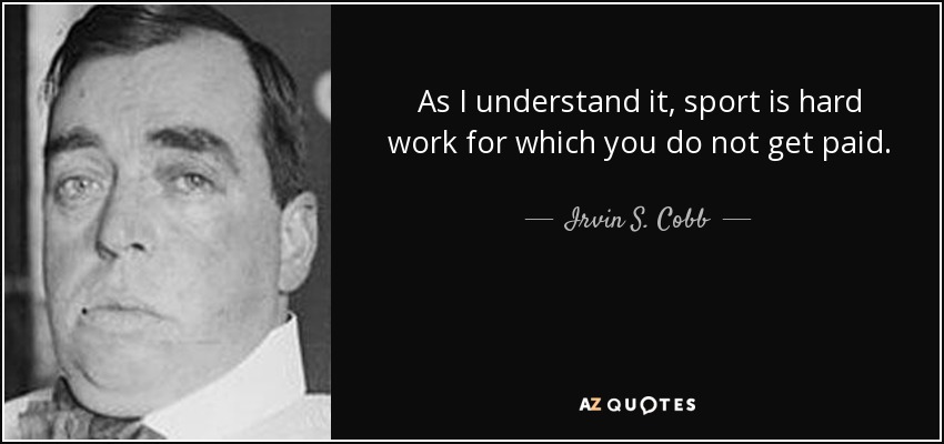 As I understand it, sport is hard work for which you do not get paid. - Irvin S. Cobb