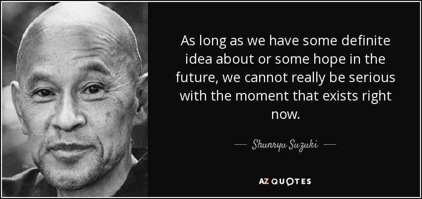 As long as we have some definite idea about or some hope in the future, we cannot really be serious with the moment that exists right now. - Shunryu Suzuki