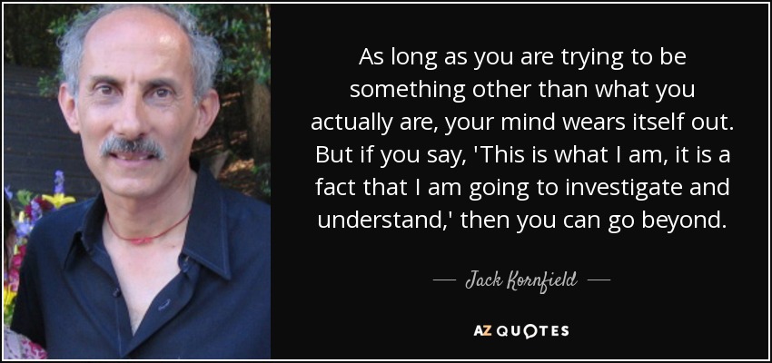 As long as you are trying to be something other than what you actually are, your mind wears itself out. But if you say, 'This is what I am, it is a fact that I am going to investigate and understand,' then you can go beyond. - Jack Kornfield