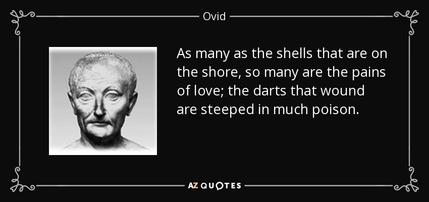 As many as the shells that are on the shore, so many are the pains of love; the darts that wound are steeped in much poison. - Ovid