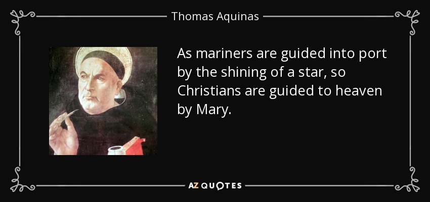 As mariners are guided into port by the shining of a star, so Christians are guided to heaven by Mary. - Thomas Aquinas