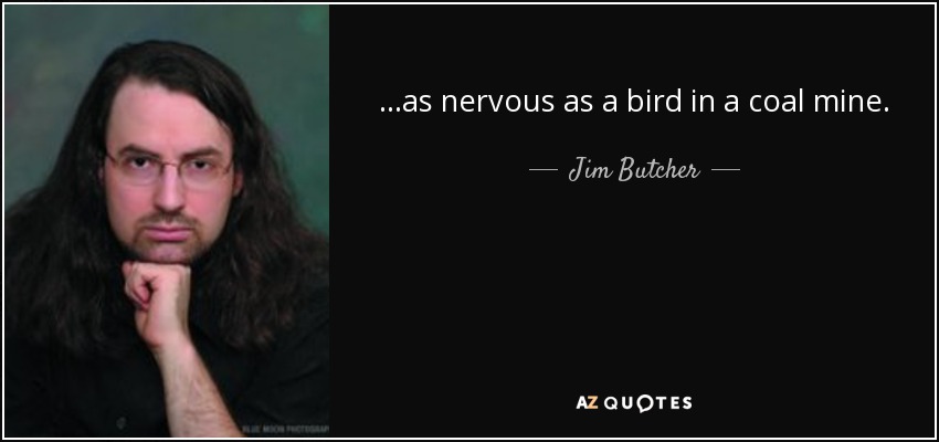 ...as nervous as a bird in a coal mine. - Jim Butcher