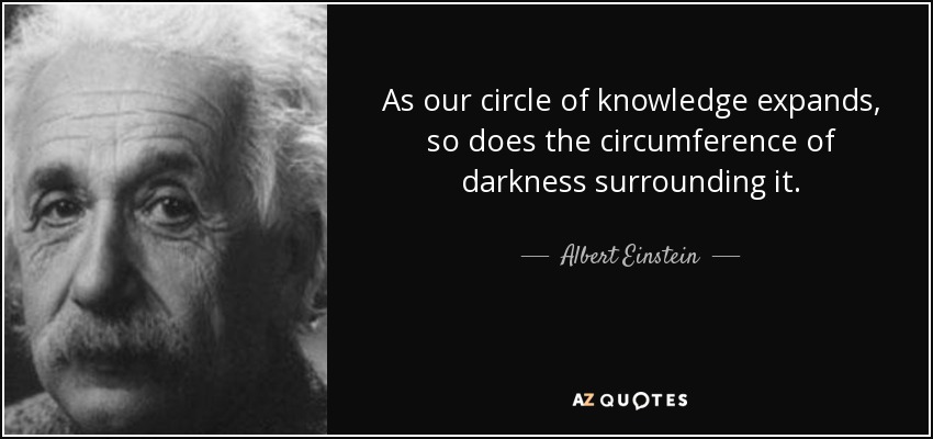 As our circle of knowledge expands, so does the circumference of darkness surrounding it. - Albert Einstein