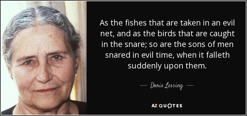 As the fishes that are taken in an evil net, and as the birds that are caught in the snare; so are the sons of men snared in evil time, when it falleth suddenly upon them. - Doris Lessing