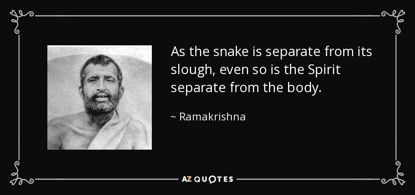 As the snake is separate from its slough, even so is the Spirit separate from the body. - Ramakrishna