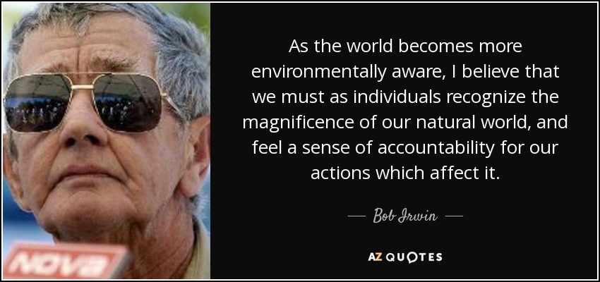 As the world becomes more environmentally aware, I believe that we must as individuals recognize the magnificence of our natural world, and feel a sense of accountability for our actions which affect it. - Bob Irwin