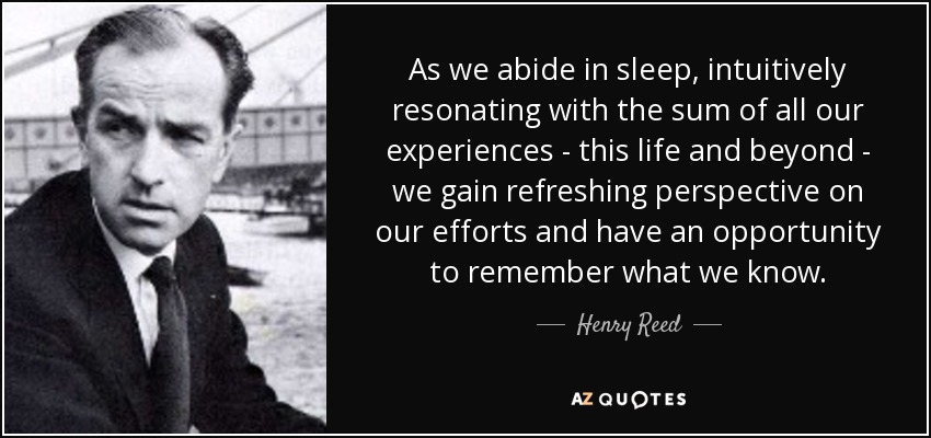 As we abide in sleep, intuitively resonating with the sum of all our experiences - this life and beyond - we gain refreshing perspective on our efforts and have an opportunity to remember what we know. - Henry Reed