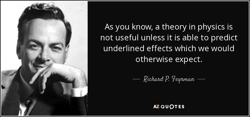 As you know, a theory in physics is not useful unless it is able to predict underlined effects which we would otherwise expect. - Richard P. Feynman