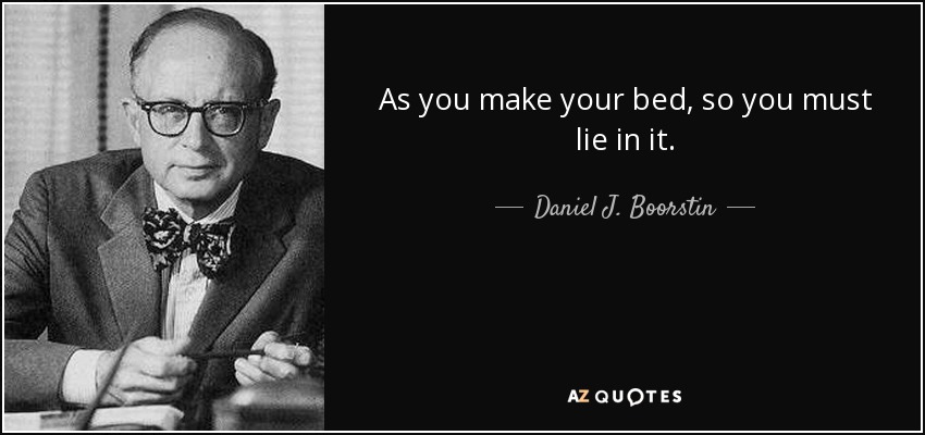 As you make your bed, so you must lie in it. - Daniel J. Boorstin