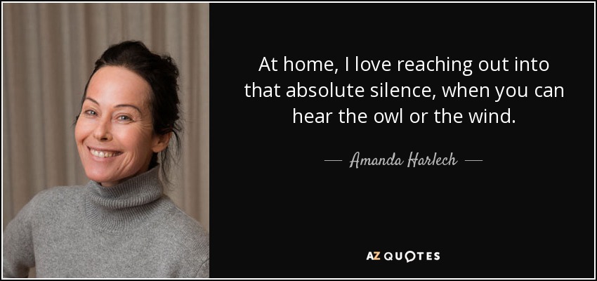 At home, I love reaching out into that absolute silence, when you can hear the owl or the wind. - Amanda Harlech