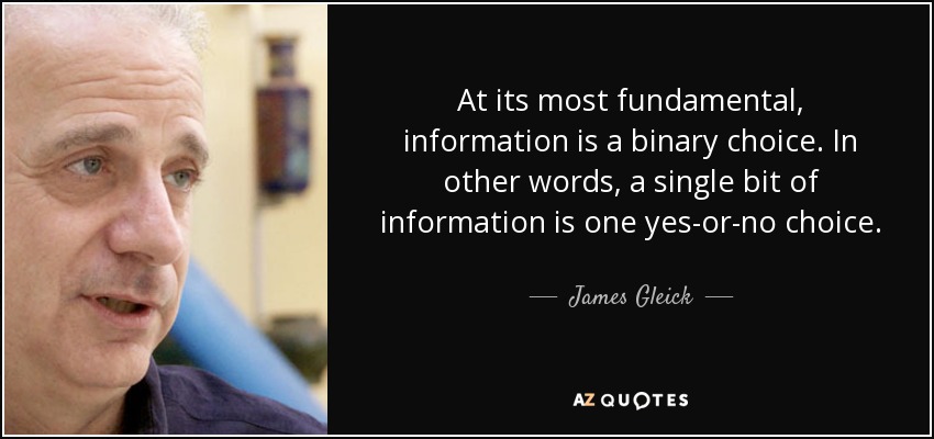 At its most fundamental, information is a binary choice. In other words, a single bit of information is one yes-or-no choice. - James Gleick