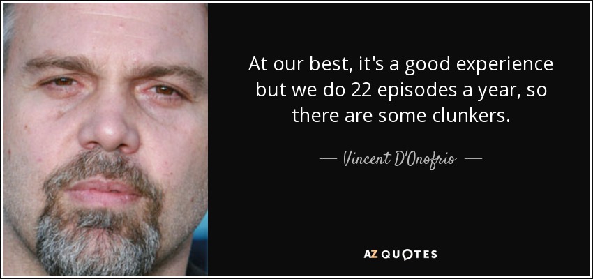 At our best, it's a good experience but we do 22 episodes a year, so there are some clunkers. - Vincent D'Onofrio