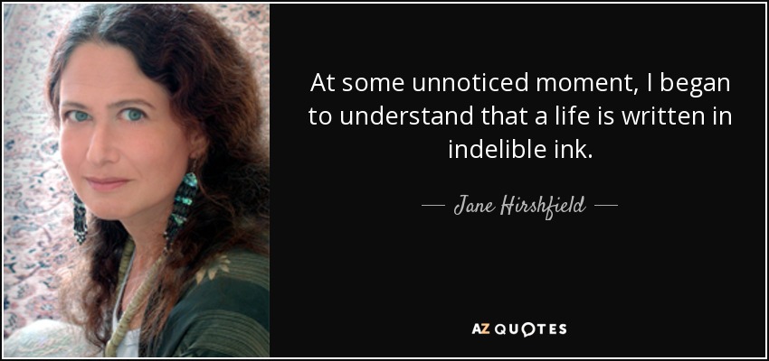 At some unnoticed moment, I began to understand that a life is written in indelible ink. - Jane Hirshfield