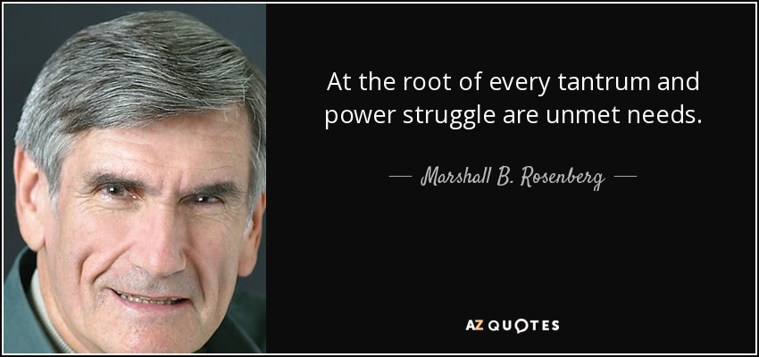At the root of every tantrum and power struggle are unmet needs. - Marshall B. Rosenberg