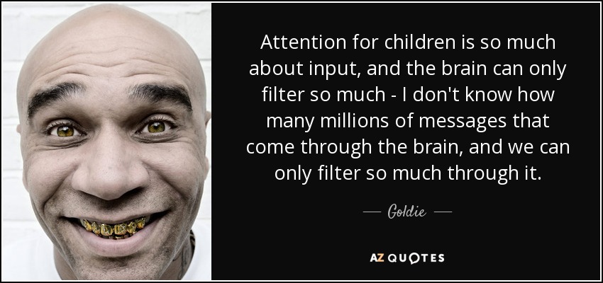 Attention for children is so much about input, and the brain can only filter so much - I don't know how many millions of messages that come through the brain, and we can only filter so much through it. - Goldie