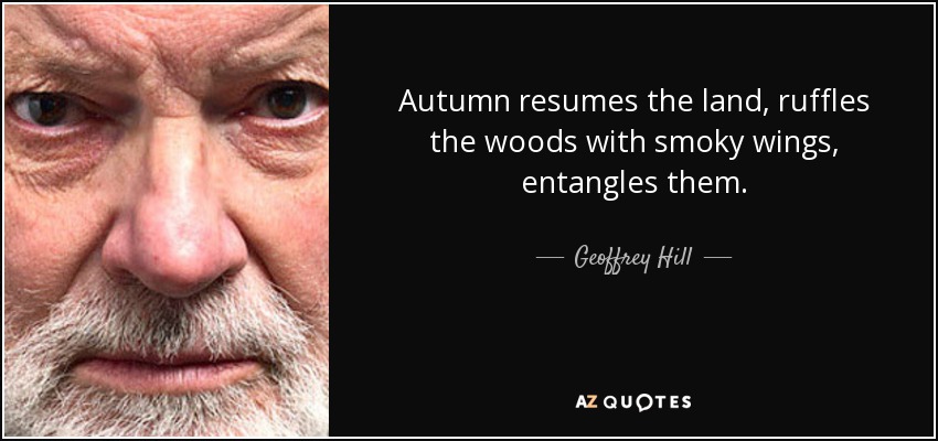 Autumn resumes the land, ruffles the woods with smoky wings, entangles them. - Geoffrey Hill