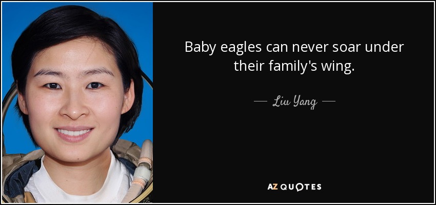 Baby eagles can never soar under their family's wing. - Liu Yang