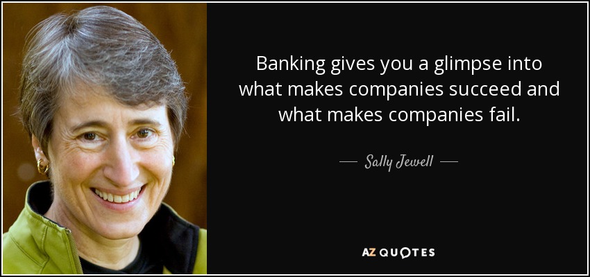 Banking gives you a glimpse into what makes companies succeed and what makes companies fail. - Sally Jewell