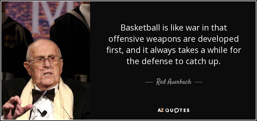 Basketball is like war in that offensive weapons are developed first, and it always takes a while for the defense to catch up. - Red Auerbach