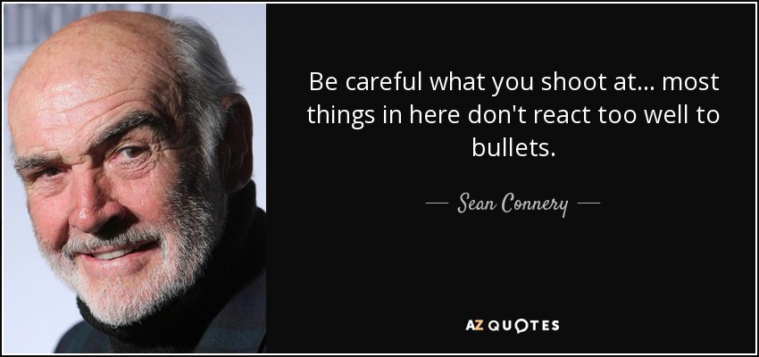 Be careful what you shoot at . . . most things in here don't react too well to bullets. - Sean Connery