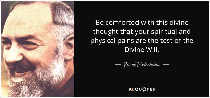 Be comforted with this divine thought that your spiritual and physical pains are the test of the Divine Will. - Pio of Pietrelcina