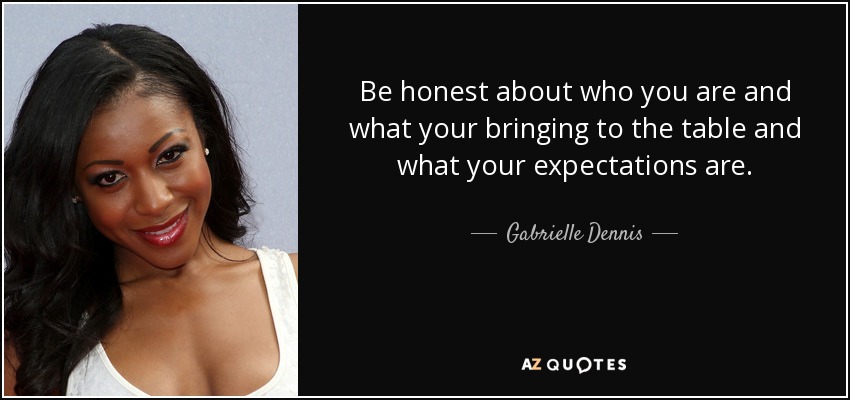 Be honest about who you are and what your bringing to the table and what your expectations are. - Gabrielle Dennis