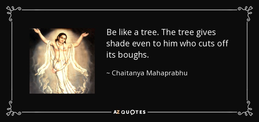 Be like a tree. The tree gives shade even to him who cuts off its boughs. - Chaitanya Mahaprabhu
