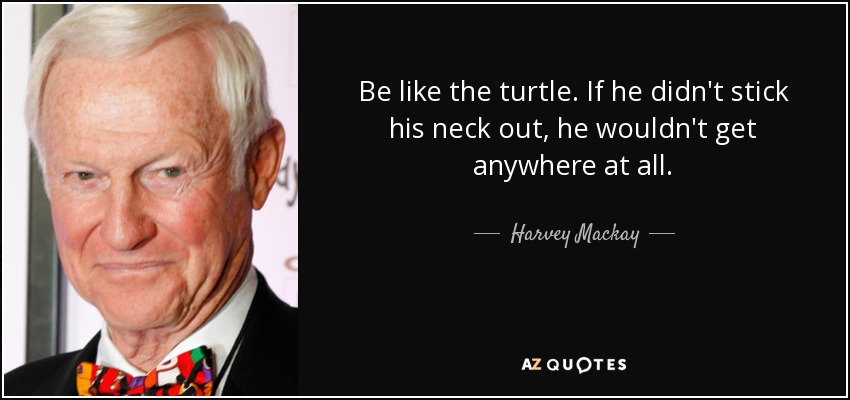 Be like the turtle. If he didn't stick his neck out, he wouldn't get anywhere at all. - Harvey Mackay