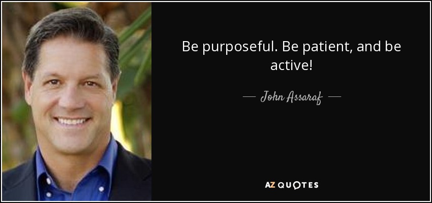 Be purposeful. Be patient, and be active! - John Assaraf