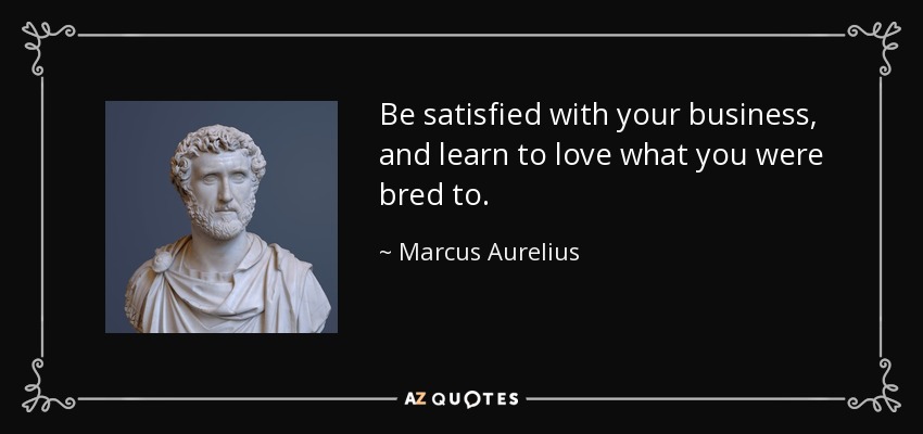 Be satisfied with your business, and learn to love what you were bred to. - Marcus Aurelius