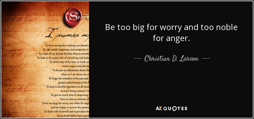 Be too big for worry and too noble for anger. - Christian D. Larson