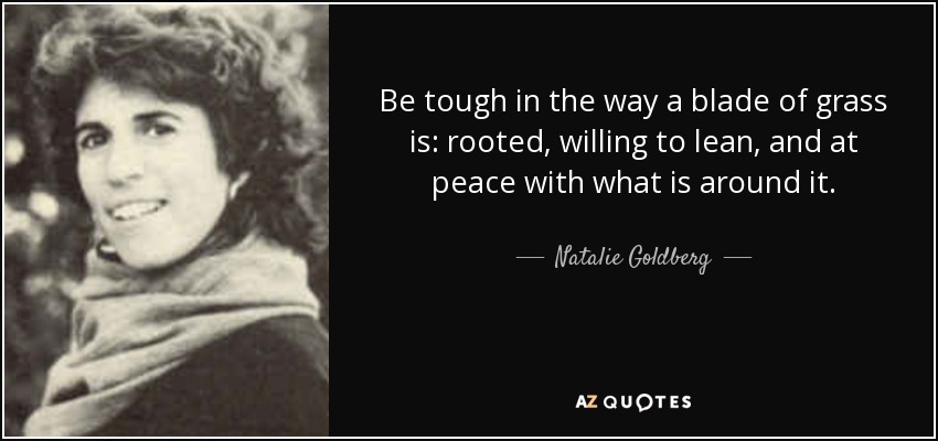 Be tough in the way a blade of grass is: rooted, willing to lean, and at peace with what is around it. - Natalie Goldberg