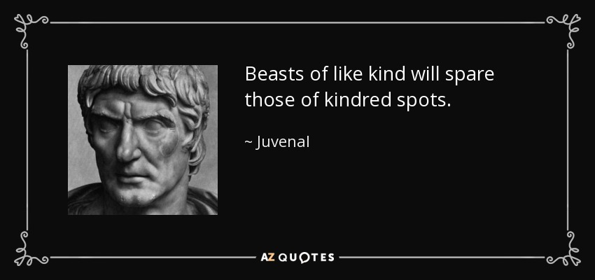 Beasts of like kind will spare those of kindred spots. - Juvenal