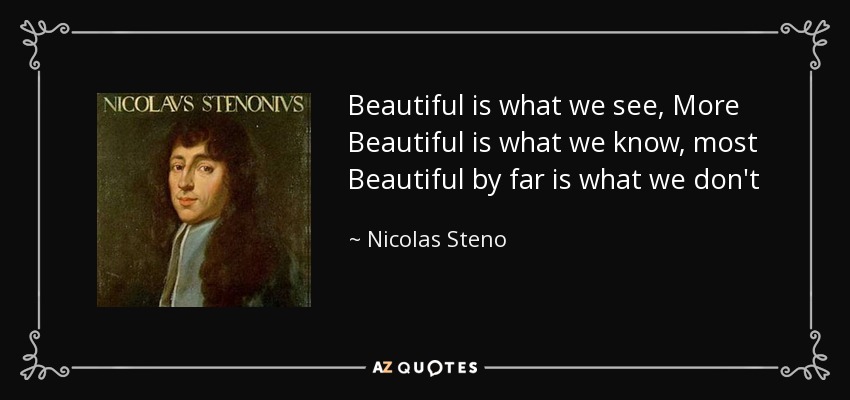 Beautiful is what we see, More Beautiful is what we know, most Beautiful by far is what we don't - Nicolas Steno