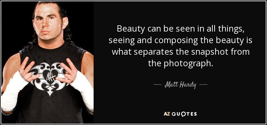 Beauty can be seen in all things, seeing and composing the beauty is what separates the snapshot from the photograph. - Matt Hardy