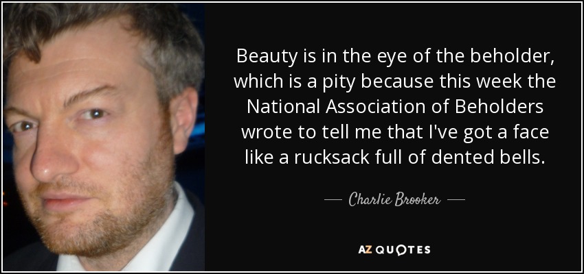 Beauty is in the eye of the beholder, which is a pity because this week the National Association of Beholders wrote to tell me that I've got a face like a rucksack full of dented bells. - Charlie Brooker