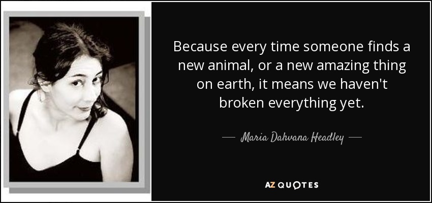 Because every time someone finds a new animal, or a new amazing thing on earth, it means we haven't broken everything yet. - Maria Dahvana Headley