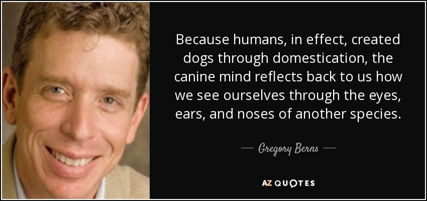 Because humans, in effect, created dogs through domestication, the canine mind reflects back to us how we see ourselves through the eyes, ears, and noses of another species. - Gregory Berns