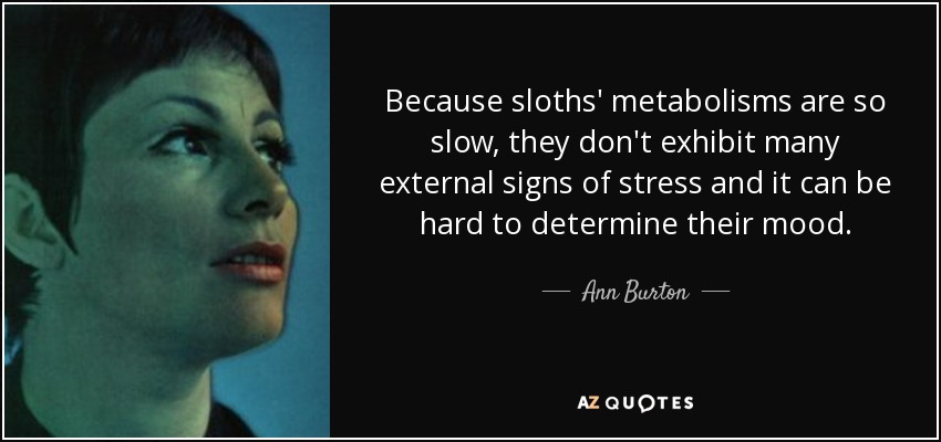 Because sloths' metabolisms are so slow, they don't exhibit many external signs of stress and it can be hard to determine their mood. - Ann Burton