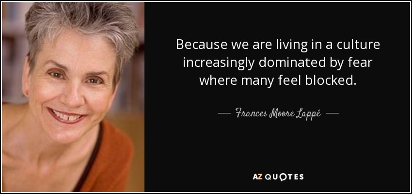 Because we are living in a culture increasingly dominated by fear where many feel blocked. - Frances Moore Lappé