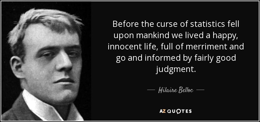 Before the curse of statistics fell upon mankind we lived a happy, innocent life, full of merriment and go and informed by fairly good judgment. - Hilaire Belloc