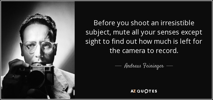 Before you shoot an irresistible subject, mute all your senses except sight to find out how much is left for the camera to record. - Andreas Feininger