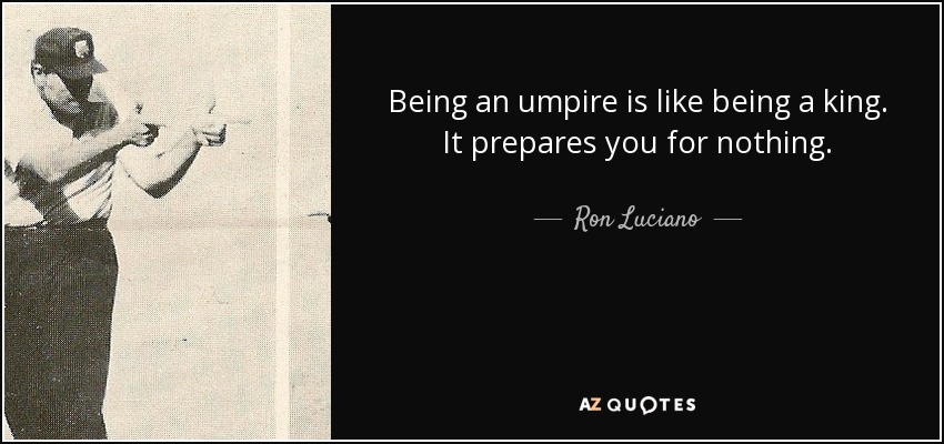 Being an umpire is like being a king. It prepares you for nothing. - Ron Luciano