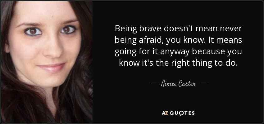 Being brave doesn't mean never being afraid, you know. It means going for it anyway because you know it's the right thing to do. - Aimee Carter
