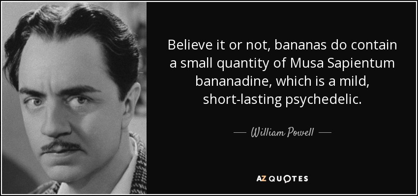 Believe it or not, bananas do contain a small quantity of Musa Sapientum bananadine, which is a mild, short-lasting psychedelic. - William Powell