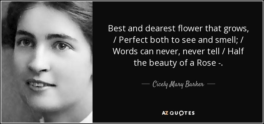 Best and dearest flower that grows, / Perfect both to see and smell; / Words can never, never tell / Half the beauty of a Rose - . - Cicely Mary Barker
