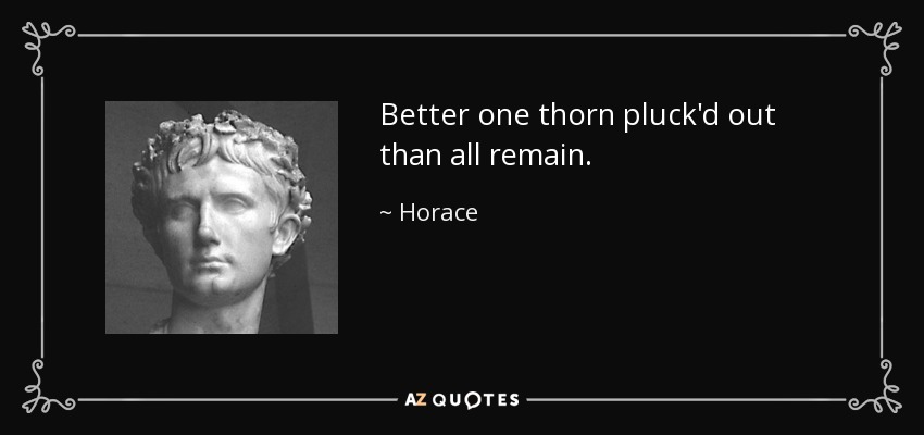 Better one thorn pluck'd out than all remain. - Horace