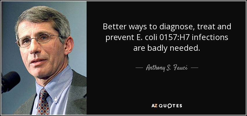 Better ways to diagnose, treat and prevent E. coli 0157:H7 infections are badly needed. - Anthony S. Fauci